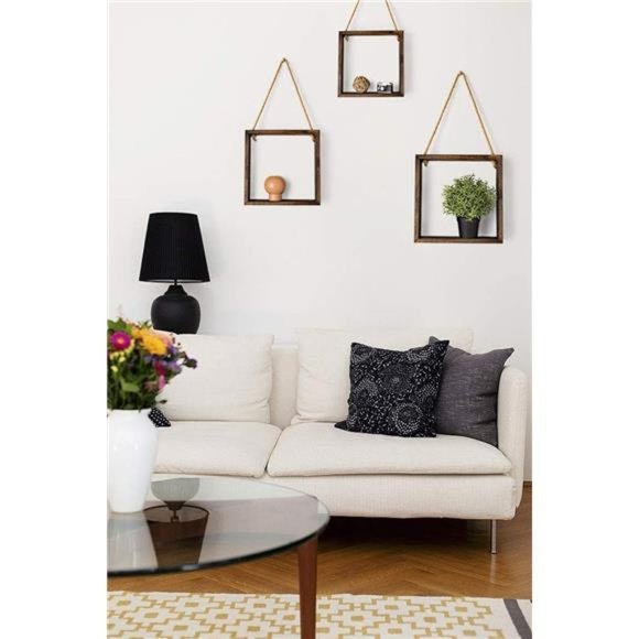 3 pcs Hanging Square Floating Shelves Wall Mounted Boho Decor Rustic Wood Cube - Picture 2 of 5